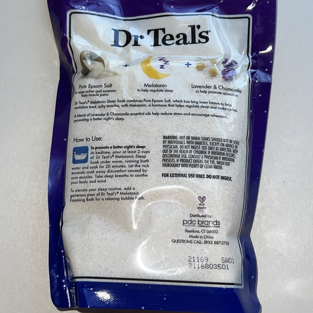 Set Of 2 Dr Teal's Pure Epsom Salt Melatonin‎ Sleep Soak Relax And Relief 11 Oz - Picture 3 of 6